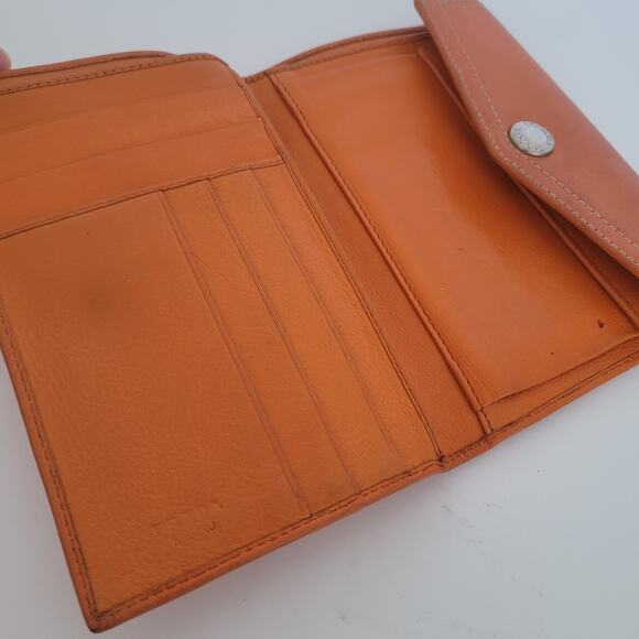 PRADA Orange Leather Logo Button Wallet Medium Envelope Folding Unisex - Picture 4 of 15